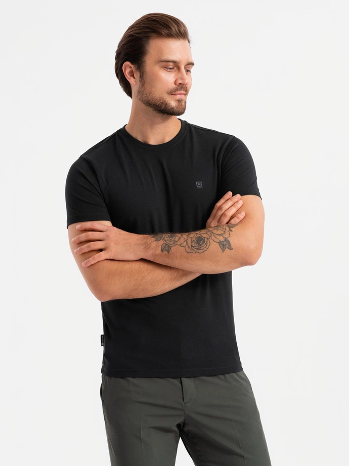 Tricou pentru bărbați SLIM FIT cu gât rotund și logo - negru V3 OM-TSCT-0220