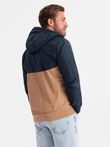 Jachetă sport ușoară colorată pentru bărbați cu fleece - maro și bleumarin V1 OM-JANP-0194