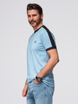 Men's t-shirt with contrasting stripes - light blue V3 OM-TSCT-0115