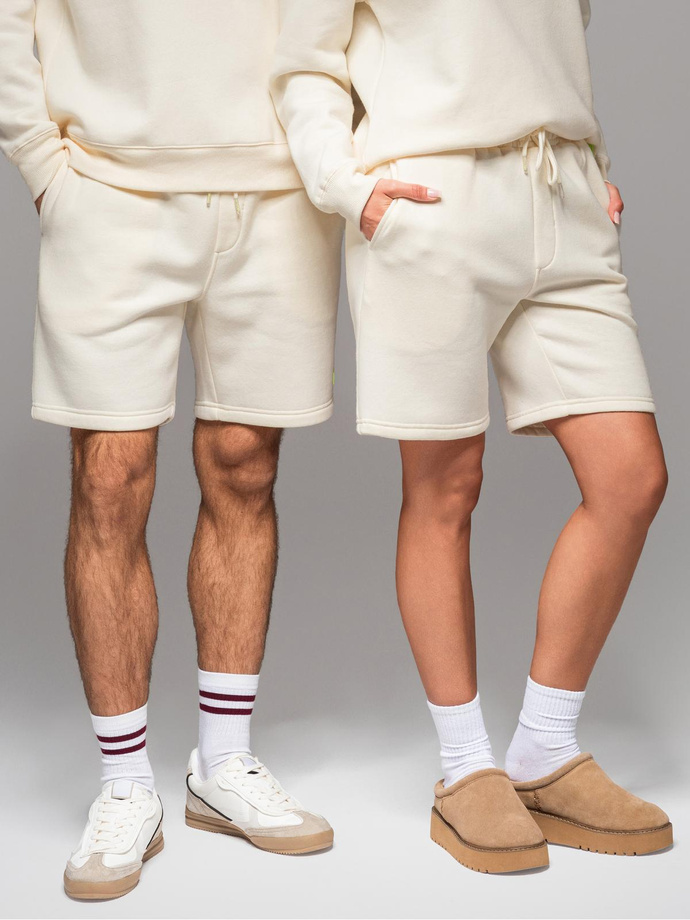Unisex teplákové šortky s rebrovaným pásom - krémové V2 OU-SRBC-0101