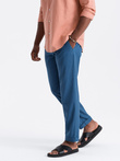 Men's linen blend chino roll-up pants - blue denim V5 OM-PACP-0198