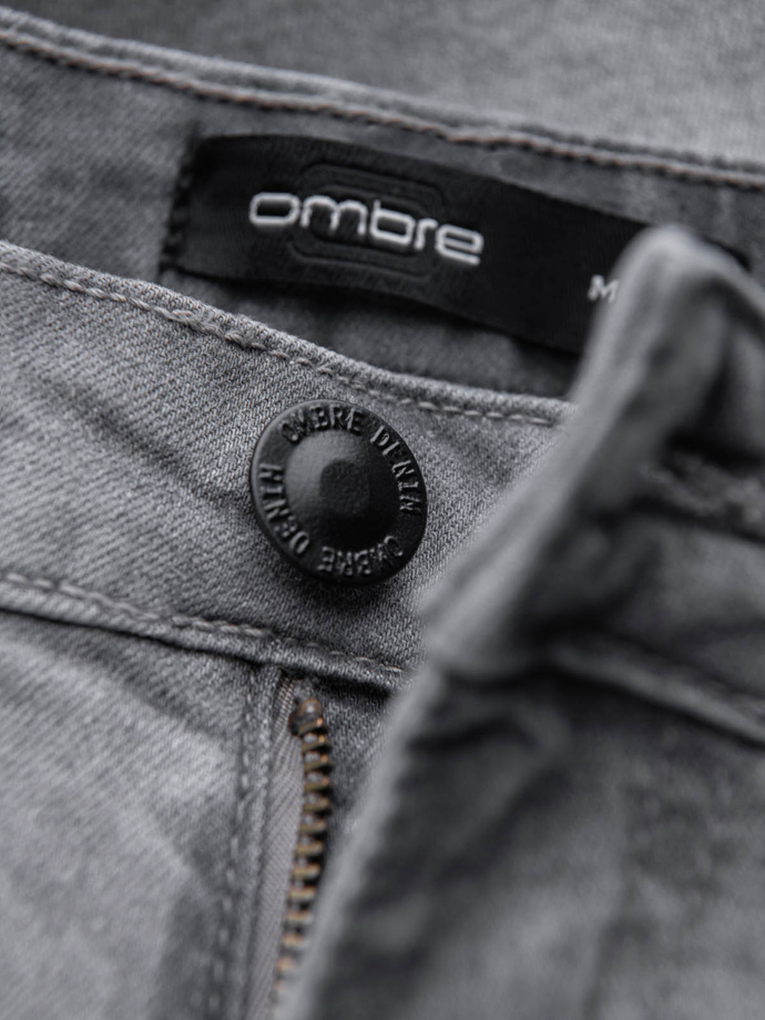 Pantaloni scurți din denim pentru bărbați cu spălături subtile - gri V2 OM-SRDS-0145