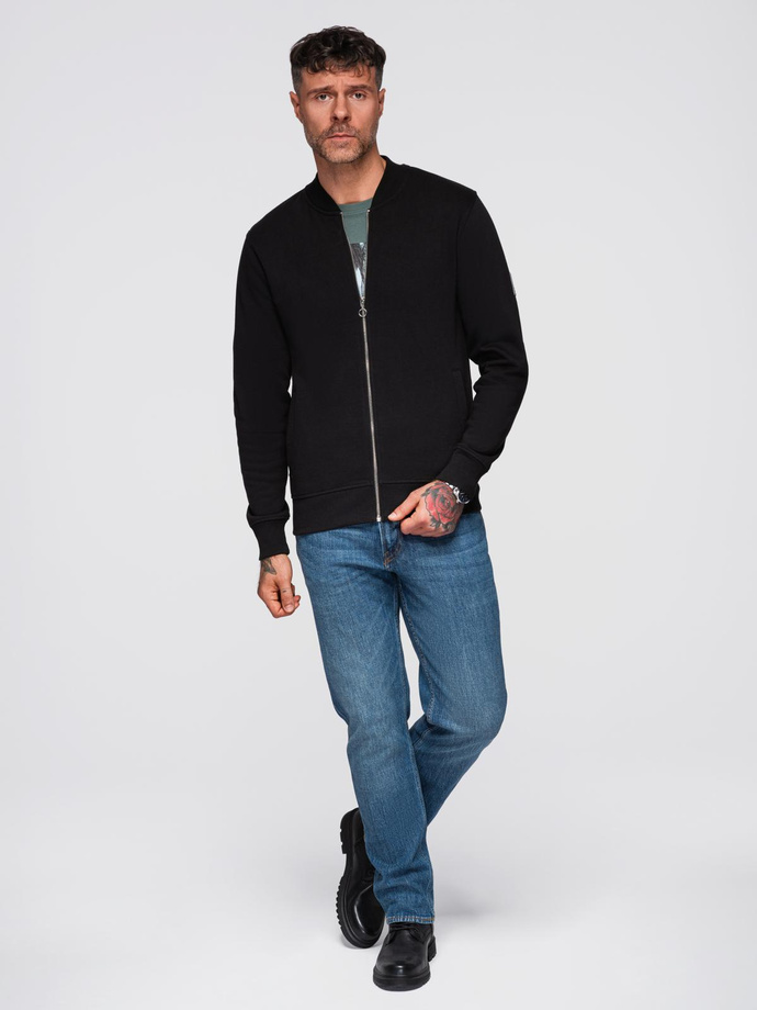 Cotton unbuttoned men's sweatshirt bomber - black V5 OM-SSZP-0215