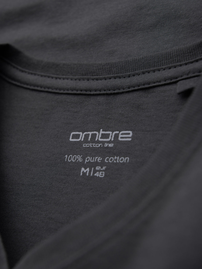 Bumbac clasic pentru bărbați BASIC tricou cu guler în V - maro V10 OM-TSBS-0145