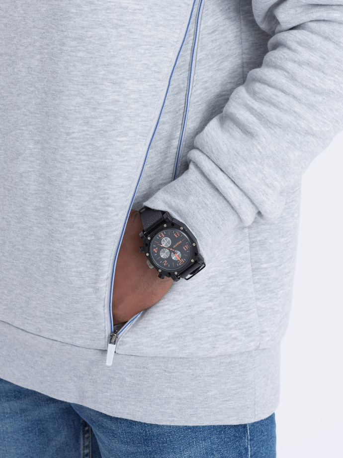 Men's hoodie with zippered pocket - gray melange V5 OM-SSNZ-22FW-006
