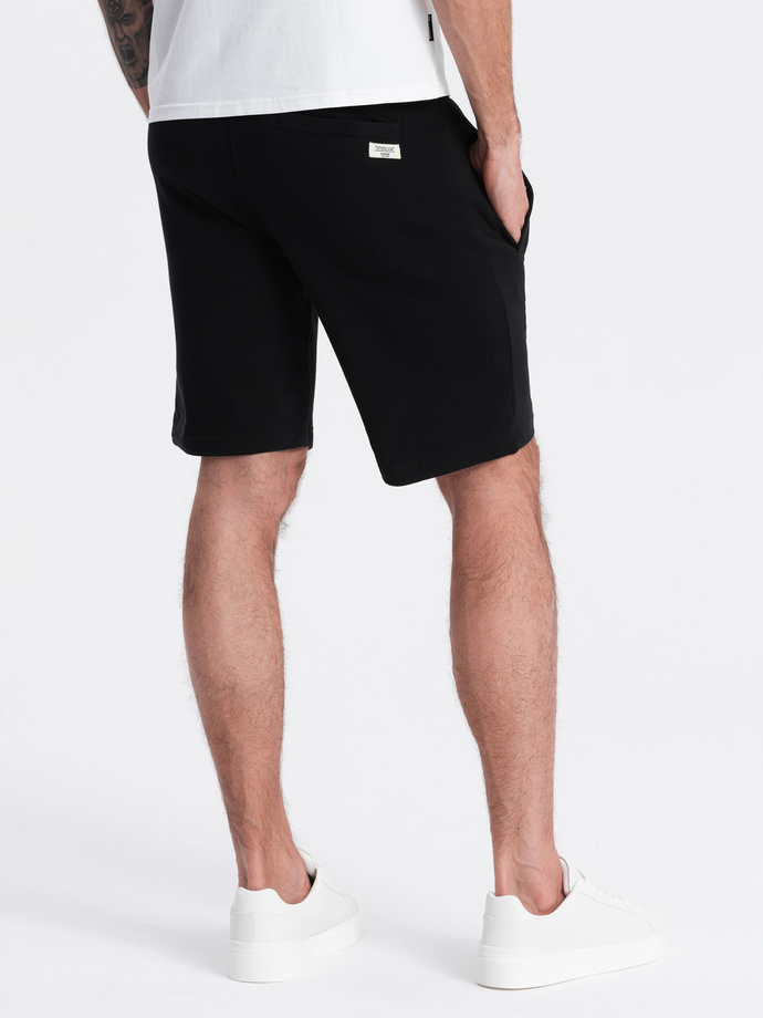 Men's knitted shorts with drawstring and pockets - black V5 OM-SRBS-0139