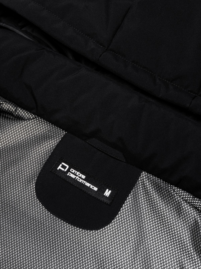 Men's winter jacket with detachable hood and cargo pockets - black V3 OM-JAHP-0152