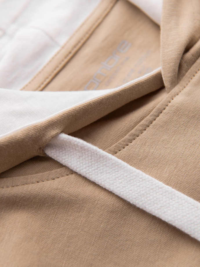 Men's hooded cotton t-shirt - beige V5 OM-TSCT-0256