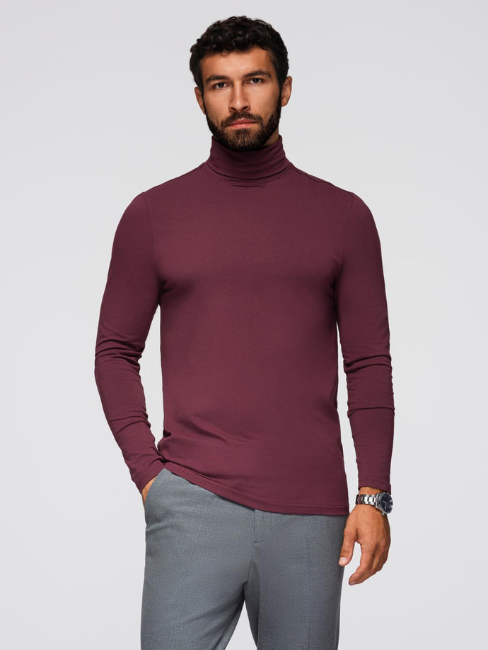 Men's plain turtleneck longsleeve - maroon V6 OM-LSCL-0130