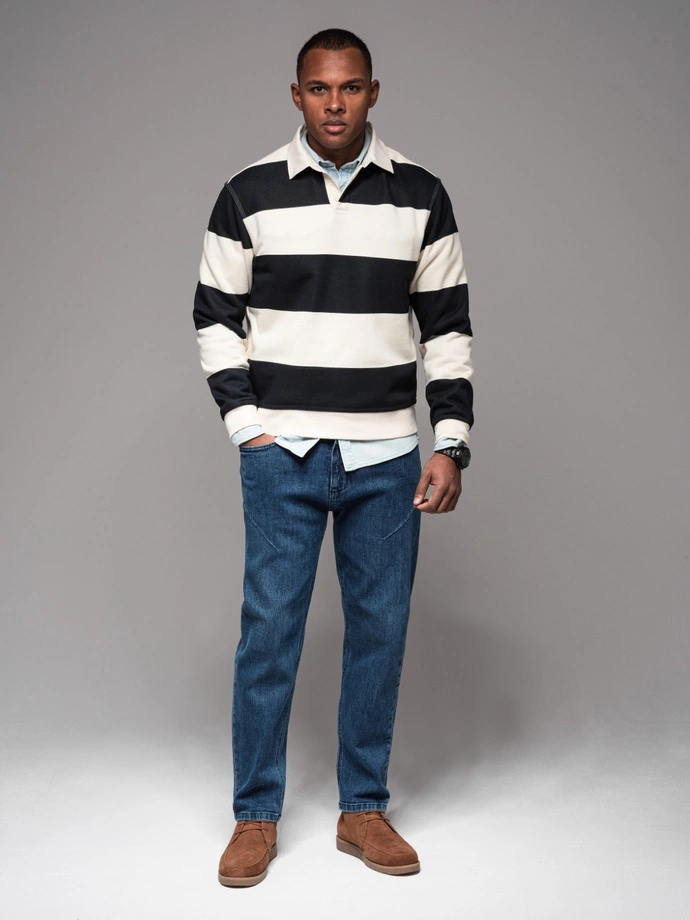 Men's CARROT FIT denim pants with decorative darts - dark blue V2 OM-PADP-0227