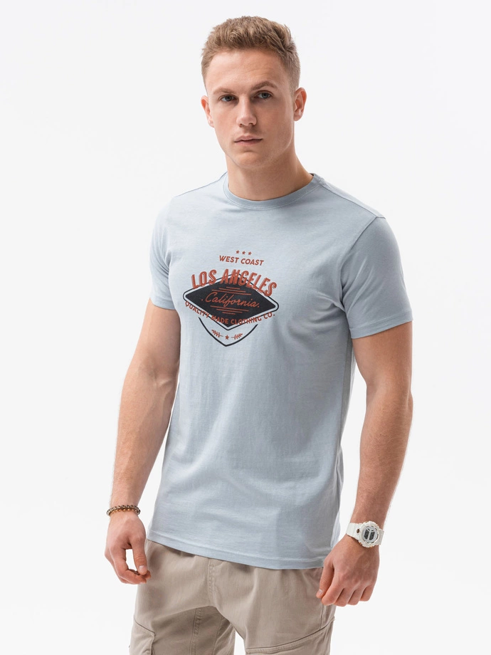 Men's printed t-shirt V-21A- blue S1434