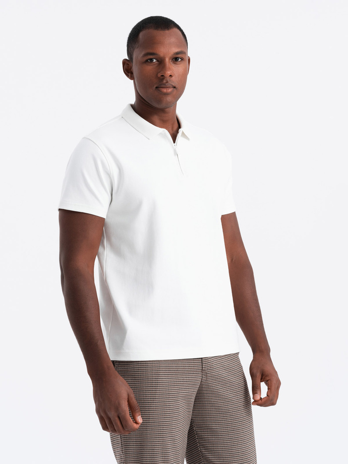 Men's polo shirt with zippered collar - white V1 OM-POSS-0132