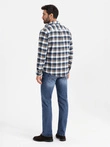 Classic men's flannel check cotton shirt - brown and navy blue V1 OM-SHCS-0157