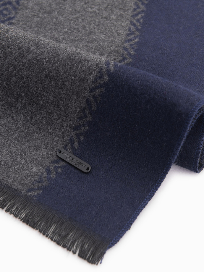 Elegant men's scarf with geometric patterns - navy blue-gray V1 OM-ACSF-0115