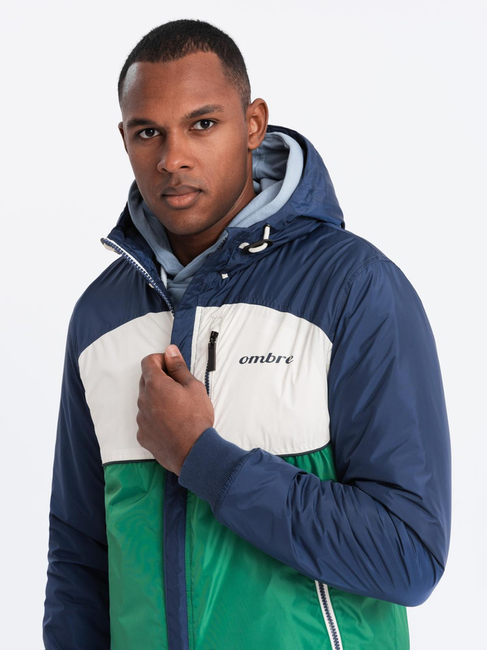 Jachetă sport ușoară colorată pentru bărbați cu fleece - verde și albastru marin V20 OM-JANP-0194