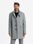 Patterned single-breasted men's coat with pockets - grey V3 OM-COWC-0108