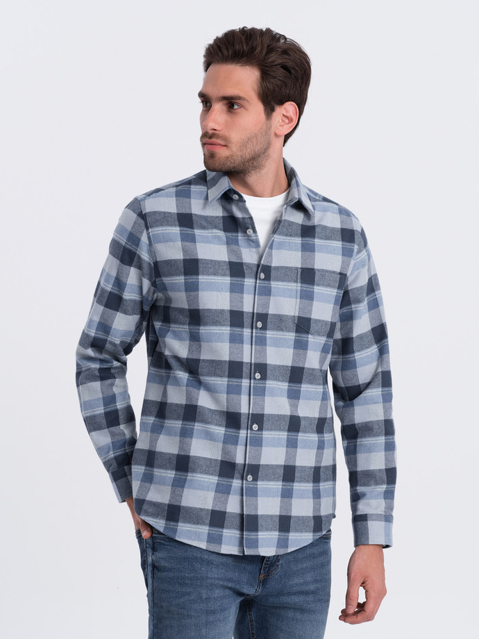 Men's plaid flannel shirt - blue-gray V1 OM-SHCS-0150