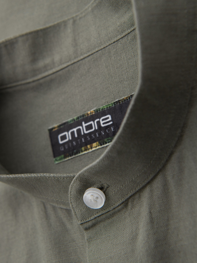 Pánská plátěná košile se stojáčkem a kapsou REGULAR FIT - khaki V6 OM-SHCS-0161