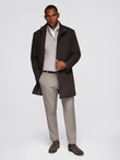 Structured fitted coat for men with high collar - dark brown V5 OM-COWC-0136