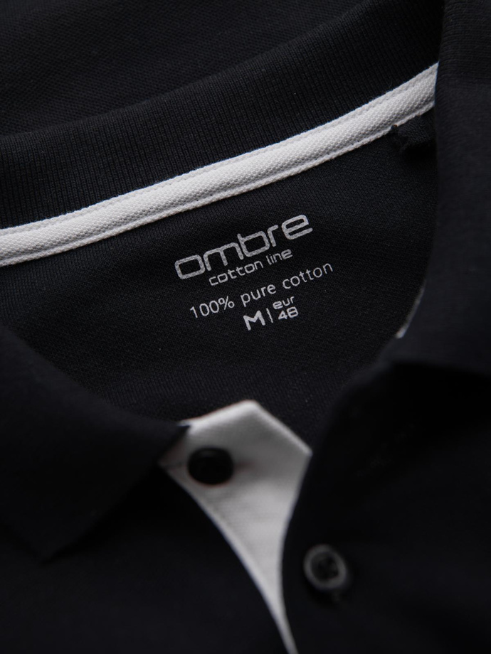 Vyriški medvilniniai polo marškinėliai su kontrastiniu apvadu - juodi V8 OM-POSS-0113