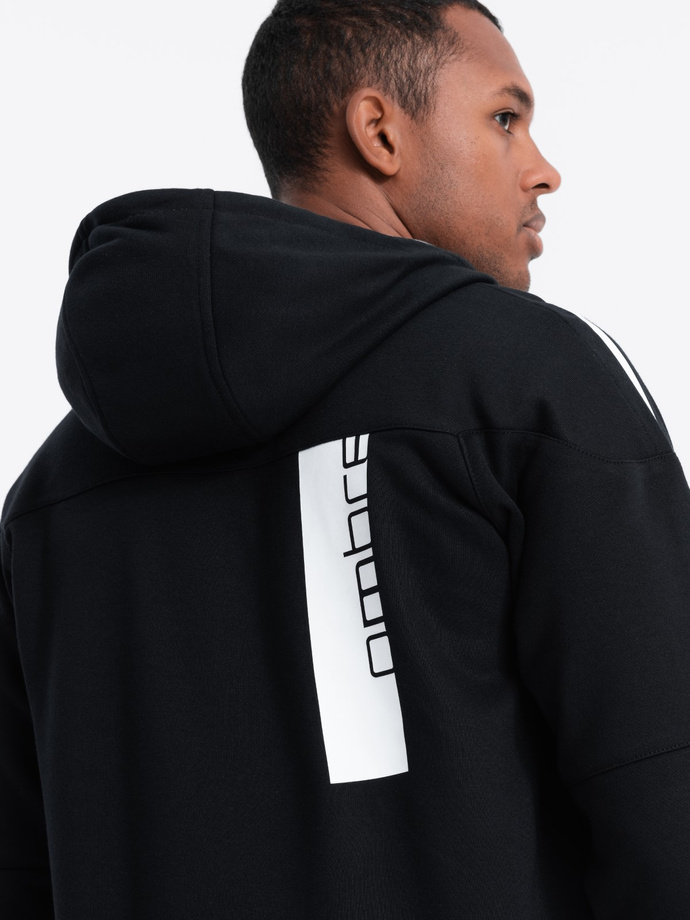 Men's unbuttoned hooded sweatshirt - black V2 OM-SSZP-22FW-006