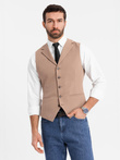Fitted elegant men's vest with elastane and lapels - brown V1 OM-BLZV-0145