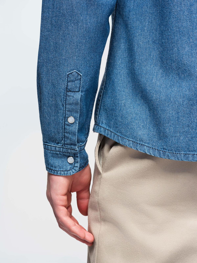 Men's snap denim shirt with pockets - blue V2 OM-SHDS-0210