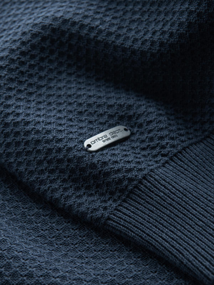 Pulover bărbătesc RELAXED FIT din tricot cu diamante - albastru marin V2 OM-SWSW-0110