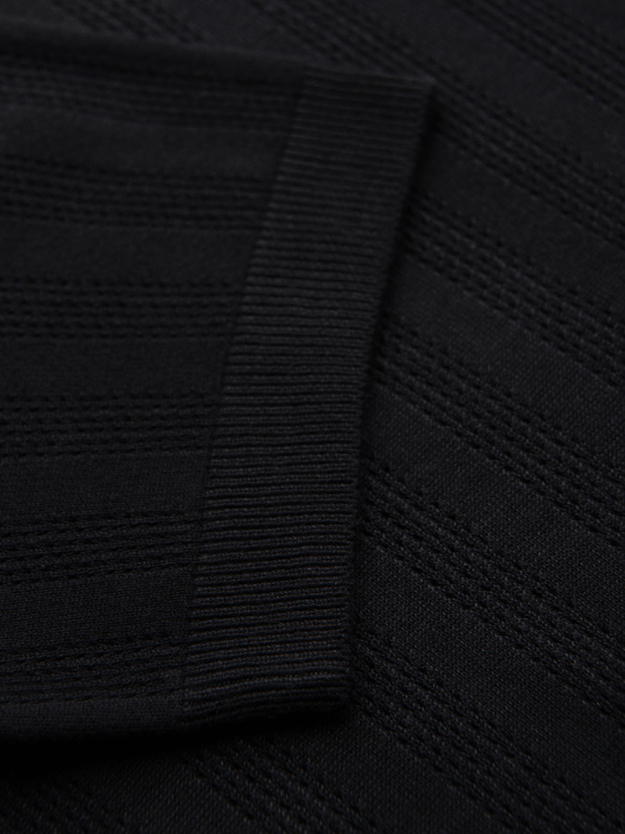 Men's openwork polo shirt with zipper at neckline - black V2 OM-POSS-0158