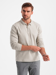 Pánske polo tričko s dlhým rukávom a golierom na zips - popol V2 OM-POLS-0130