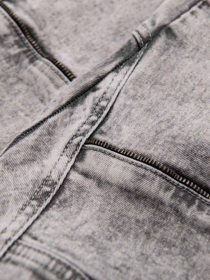 Men's denim jogger pants with rips and zippers - gray V4 OM-PADJ-0243