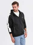 Men's unbuttoned hooded sweatshirt with piping - black V1 OM-SSZP-0210