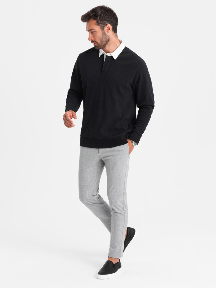 Pánska biela polokošeľa s golierom - čierna V6 OM-SSNZ-0132