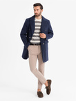 Pánský dvouřadový kabát s ozdobnými knoflíky - indigo V1 OM-COWC-0109