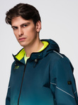 Men's ombre sports jacket with reflectors and fleece lining - turquoise and lime green V1 C641