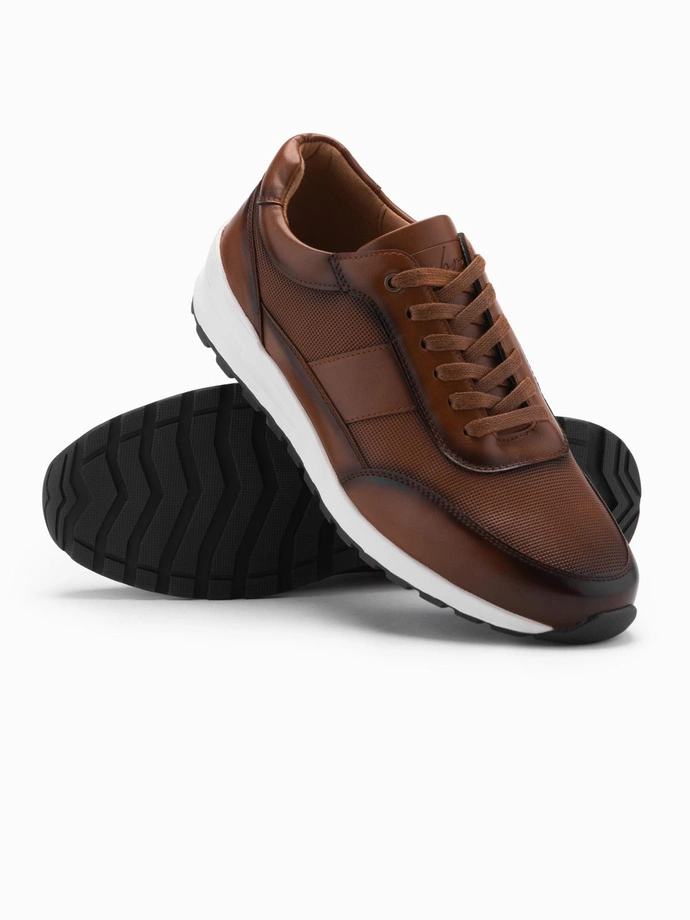 Men's eco leather sports shoes sneakers - brown V1 OM-FOSL-0181