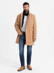 Men's coat with asymmetrical fastening and high collar - light brown V4 OM-COWC-0120