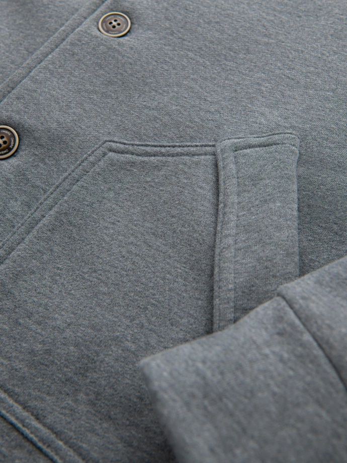 Men's button-down sweatshirt with stand-up collar - grey melange V7 OM-SSZP-0240