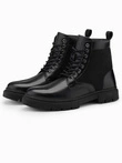 Men's high-top trapper boots with combined materials - black V1 OM-FOBO-0174