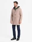 Melange long men's hooded coat - beige V2 OM-COWC-0122