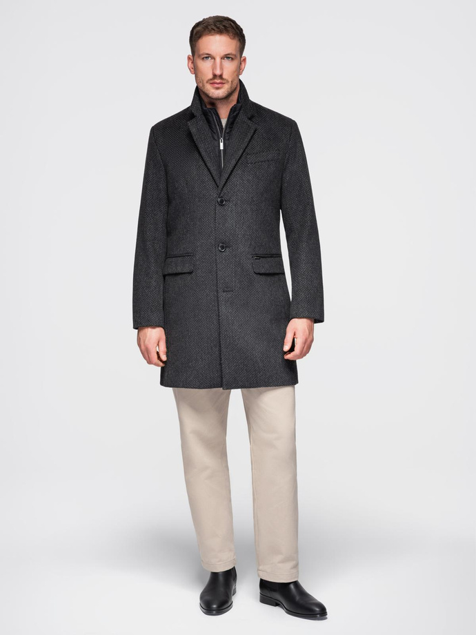 Unbuttoned men's wool blend coat - graphite V2 OM-COWC-0121