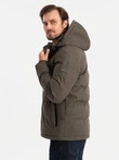 Men's lightweight jacket with hood and mesh lining - olive V4 OM-JAHP-0203