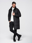 Men's quilted long jacket with detachable hood - black V1 OM-JALJ-0190