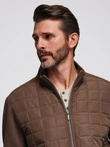 Lightweight unzipped men's jacket with quilted front - brown V3 OM-JANP-0193