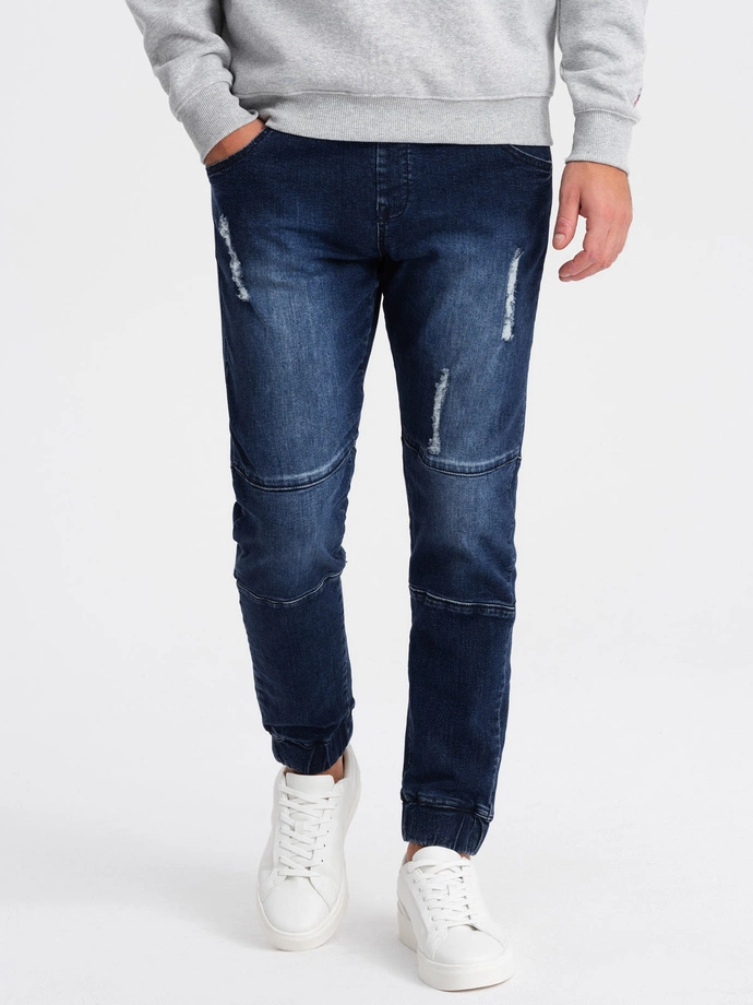 Pantaloni JOGGER marmorat pentru bărbați cu fricțiune - albastru închis V1 OM-PADJ-0153