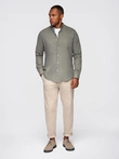 Men's linen shirt with stand-up collar and pocket REGULAR FIT - khaki V6 OM-SHCS-0161