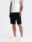 Men's knitted shorts with drawstring and pockets - black V5 OM-SRBS-0139