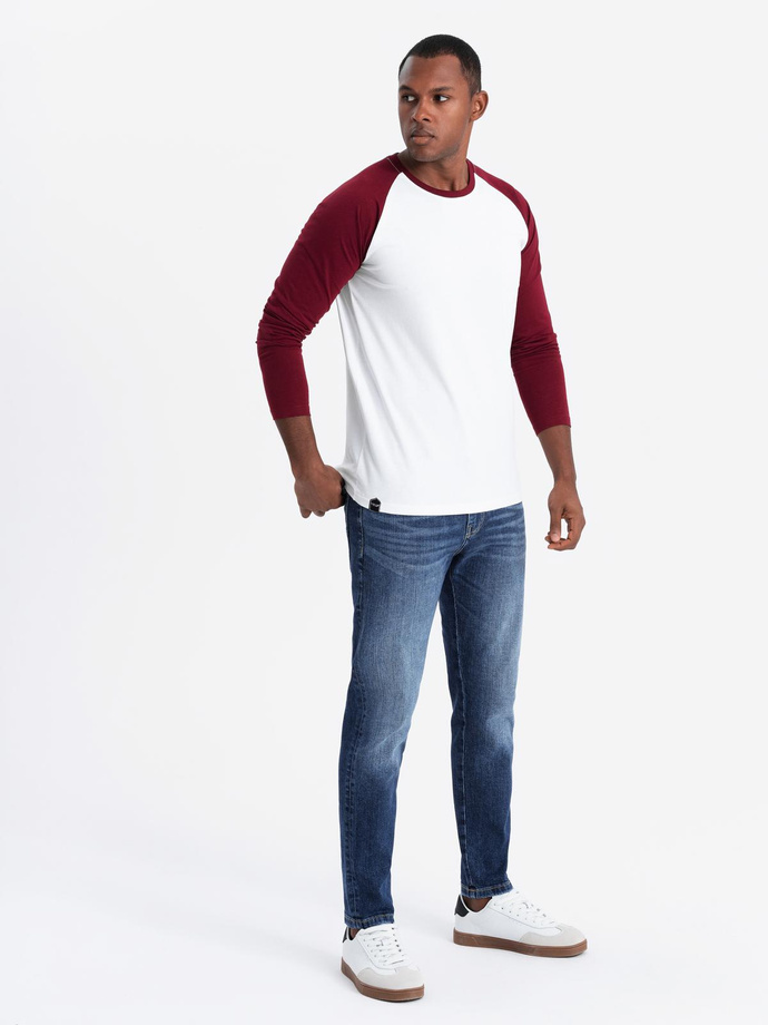 Men's longsleeve with contrasting raglan sleeves - white and maroon V2 OM-LSCL-0105