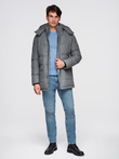 Warm long men's parka jacket with wool - grey melange V1 OM-JALJ-0217