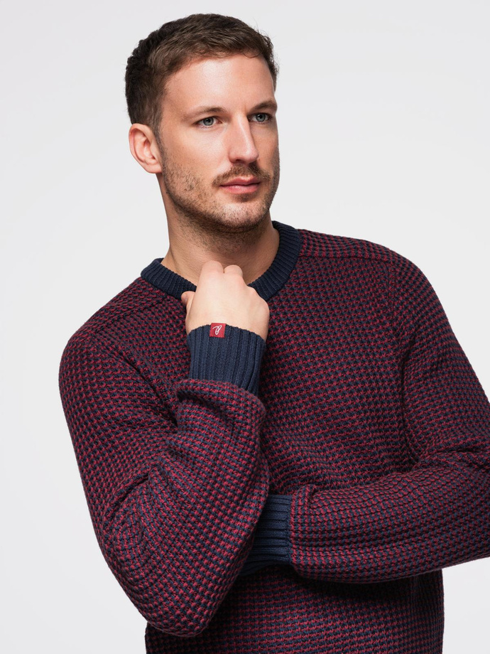 Pulover bărbătesc cu țesătură contrastantă și decolteu rotund - maro V1 OM-SWSW-0122